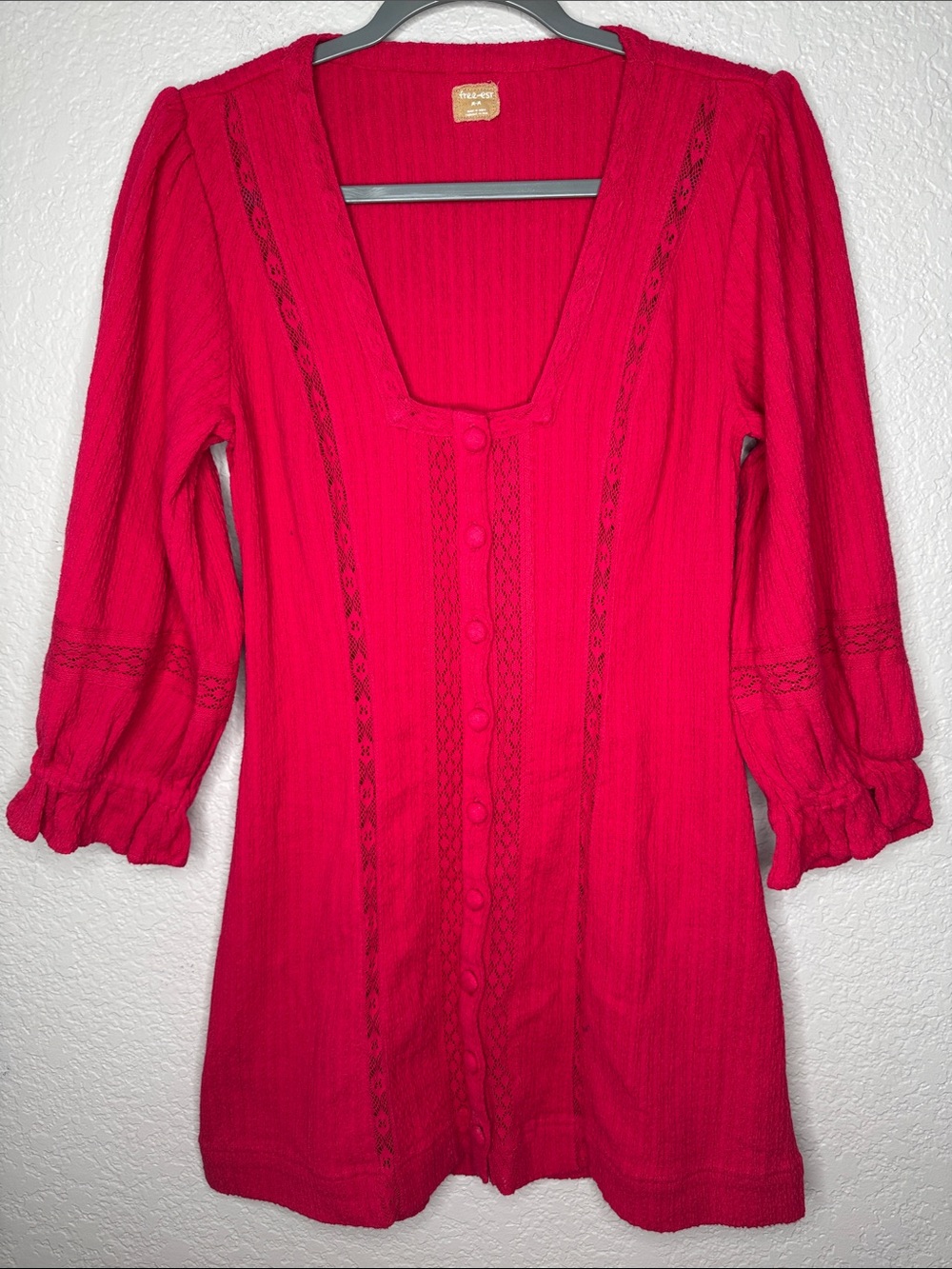 Free People Free-est Jules Mini Dress Medium Magenta Square Neck - Picture 2 of 7